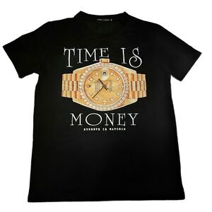 Time Is Money Black Tee, Size M, Pre-Owned, No Flaws